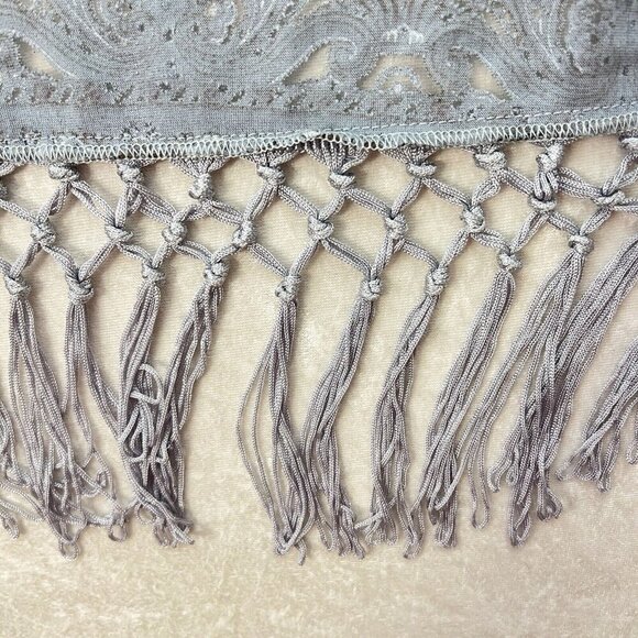 HEM & THREAD Sheer Paisley Duster Kimono Top Cover Burnout Fabric Fringe Blue - Picture 7 of 10